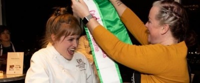 Cookies & Cocktails Crowd Favorite Winner Chef Sarah Wallace receiving her sash Cookies & Cocktails Crowd Favorite Winner Chef Sarah Wallace receiving her sash